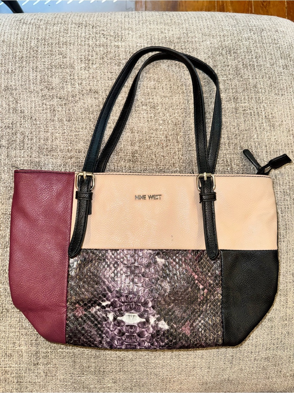 Nine West Colorblock Shoulder Tote in Pink, Burgundy & Black